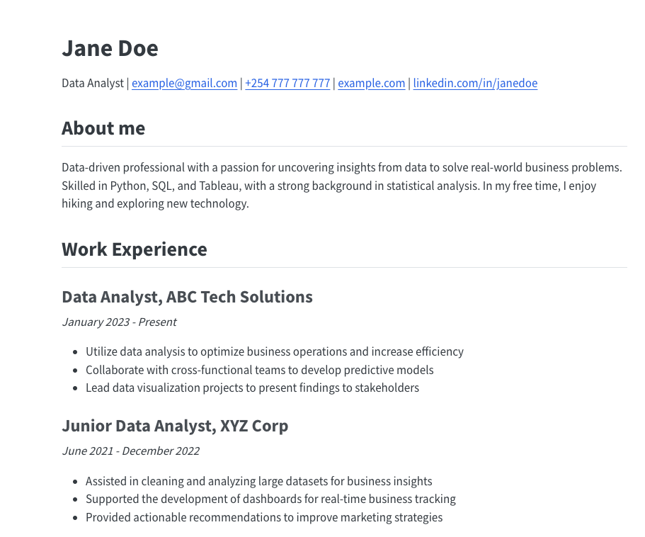Sample Quarto Resume - Jane Doe